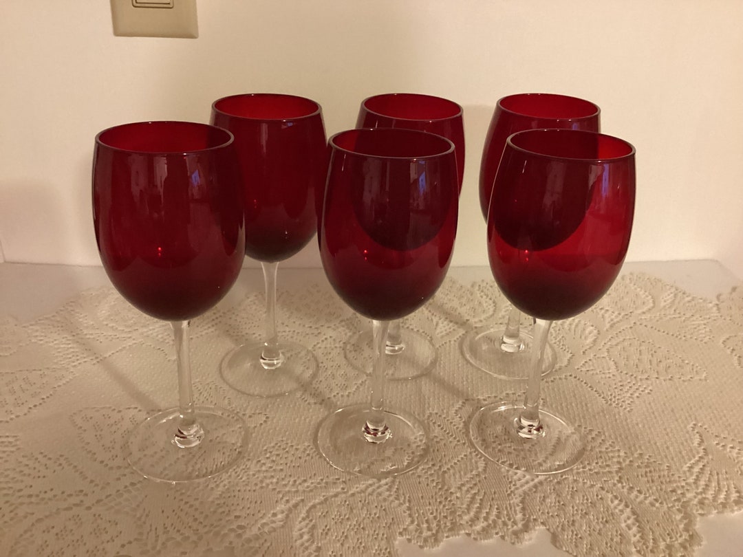 Set of 6 Large Ruby Red Wine Glasses Etsy