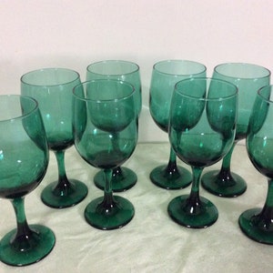 Set of 8 teal green wine glasses