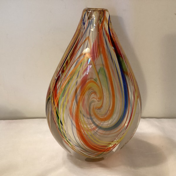 Vintage Gorgeous Murano Style Colorful Glass Vase ( Heavyweight )