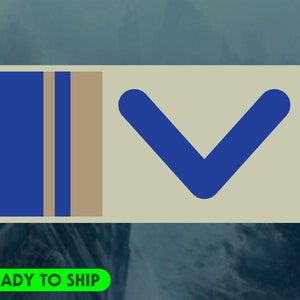 May include: A rectangular graphic with a blue downward arrow and a vertical blue and tan striped section. The text "READY TO SHIP" is in a green rectangle at the bottom.