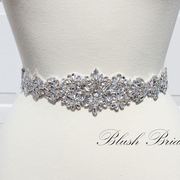 B&B Wedding Belt,  Crystal Bridal Belt, Bridal Belt, Wedding Dress Belt, Bridal Sash,  Wedding Sash Rhinestone prom Belt Silver