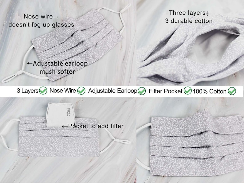 New 3 Layers Face Mask Mask Nose Wire Filter Pocket Washable Etsy