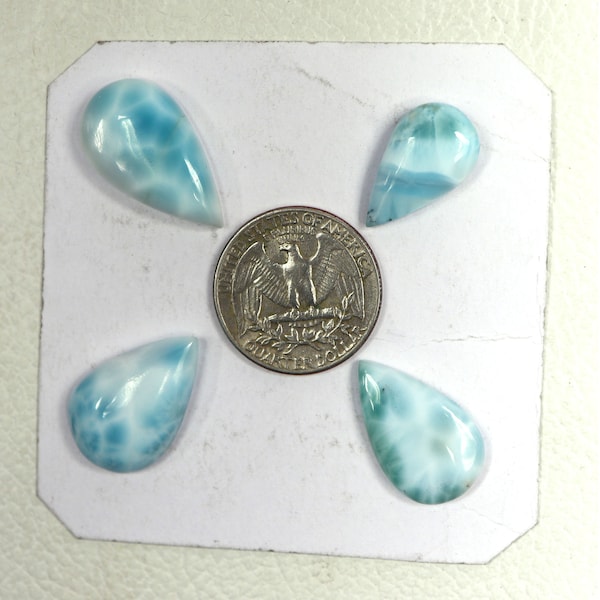 4 pcs de cabochon de larimar naturel de qualité AA, pierre semi-précieuse, forme de poire, pierre précieuse de larimar bleu ciel 56 cts (26x15) mmAL # 51