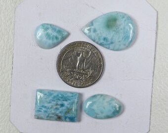 4 Pcs of AA Quality Natural Larimar Cabochon, Semi Precious gemstone, Mix Shape & Sky Blue Larimar Loose Stone gemstone 57 Cts(27x19)mmAL#53