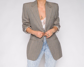 Amazing Crisp Gray Boyfriend Canvas Striped Blazer | Vintage Clothing Shop | Shop Restyled Vintage