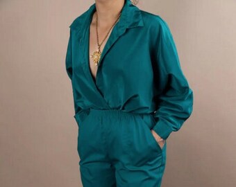 Vintage 80's Teal Trousers (Waist 25 in. x Inseam 28 in.) | Vintage Pants | Vintage Clothing Shop | Shop Restyled Vintage