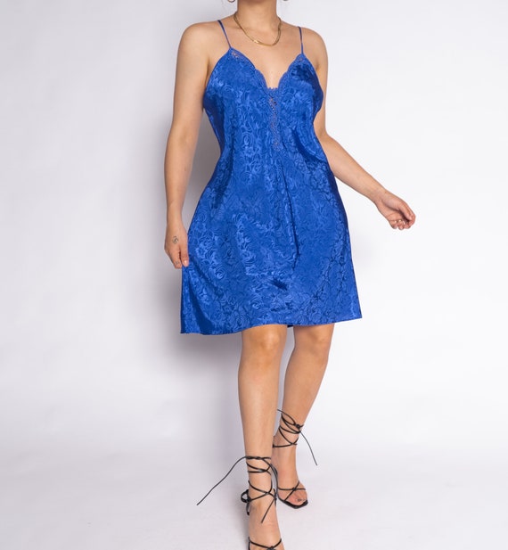 Vintage Blue Floral Slip Negligee Dress