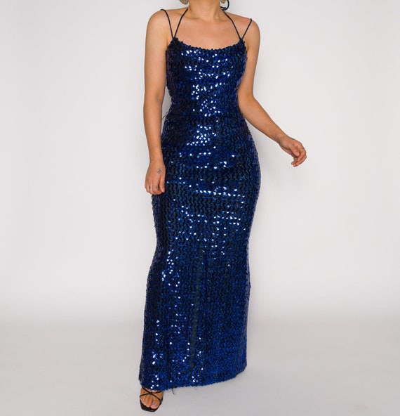 Beaded Vintage Blue Slip 1990s Dress | Sequined Sl