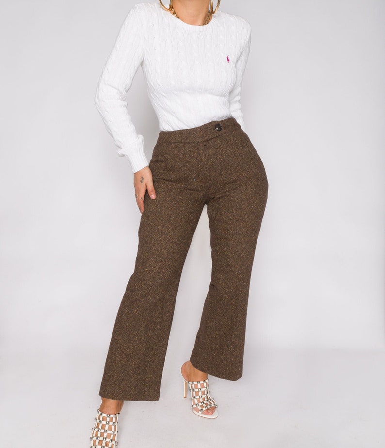 Vintage Clothing Shop Shop Restyled Vintage Vintage Pleated Chocolate Brown Tweed Trousers