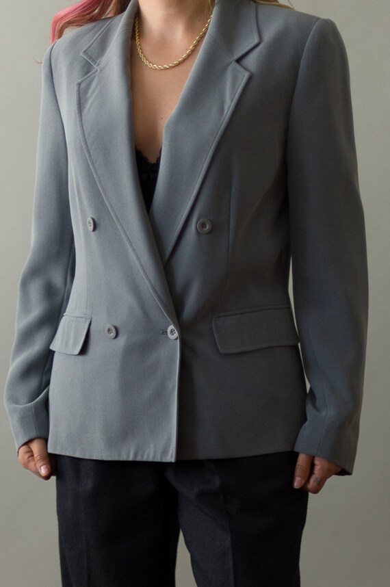 Vintage Gray Blazer | OPEN SIZE | 90's Gray Doubl… - image 3