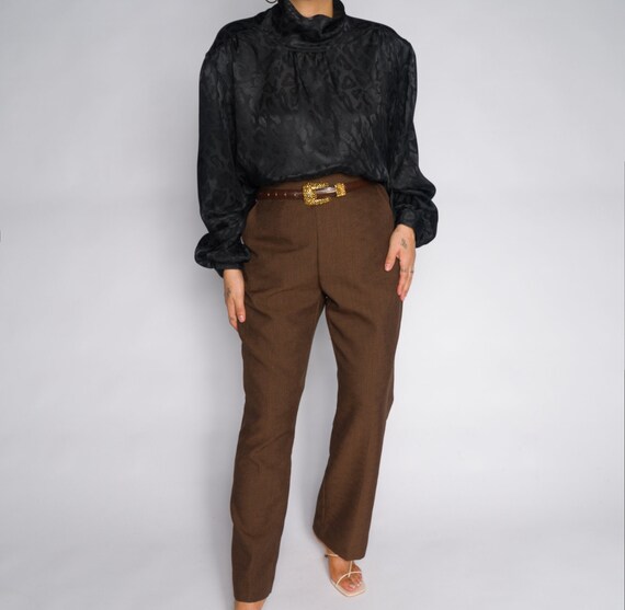 Black Cheetah Charmeuse 80s Blouse | Black Animal