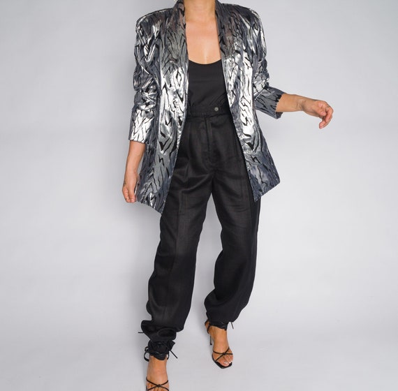 Vintage Retro Metallic Zebra Print Blazer