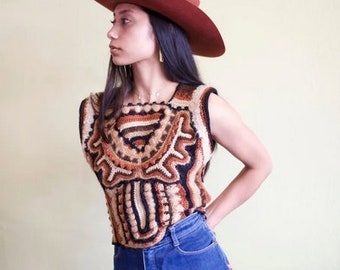 70's Western Knitted Top | Sleeveless Halter Blouse | Square Neck Wool Blouse | Vintage Clothing Shop | Shop Restyled Vintage