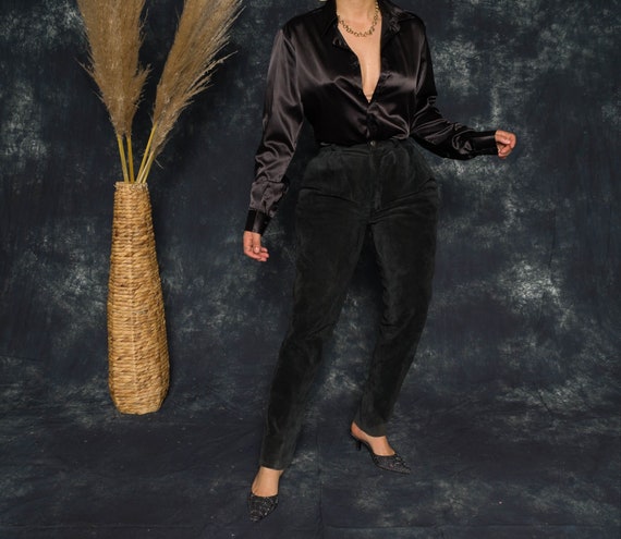 80's Leather Onyx Suede Genuine Leather Pants