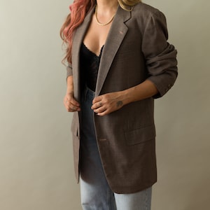 Vintage Ash Brown Tailored Blazer | OPEN SIZE | Vintage Light Brown Wool Blazer