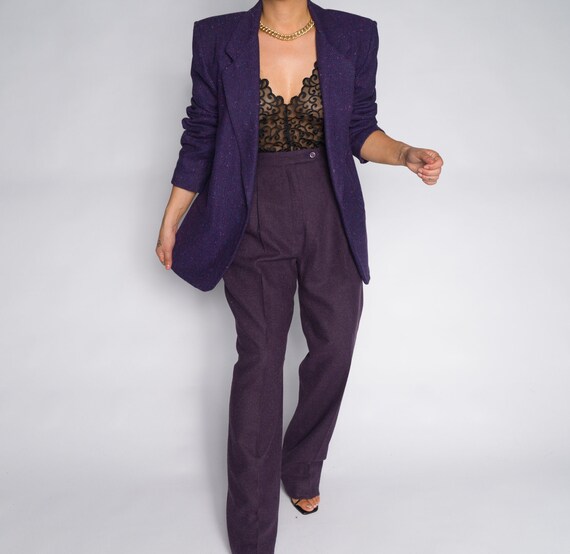Vintage Purple Herringbone Blazer | Eggplant Tweed