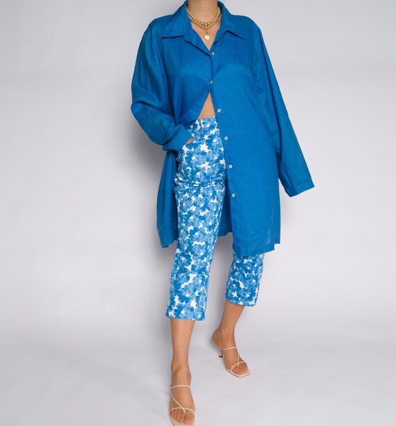 Vintage Blue Linen Blouse // Stunning Vintage Long