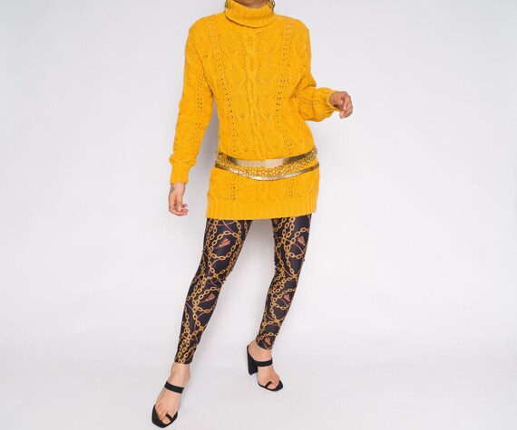 Vintage Striped Yellow Cable Knit Sweater | Chunky