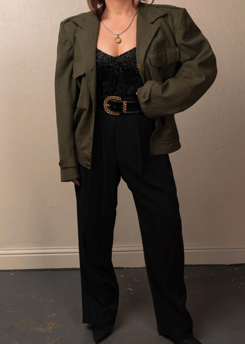 Vintage Green Army Military 60's Jacket Restyled Vintage Shop Latina Owned Business image 4