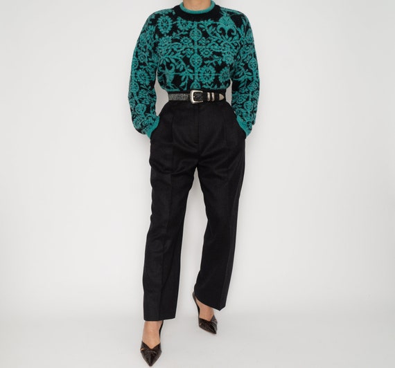 Vintage Teal Green Knit Sweater | Green MockNeck L