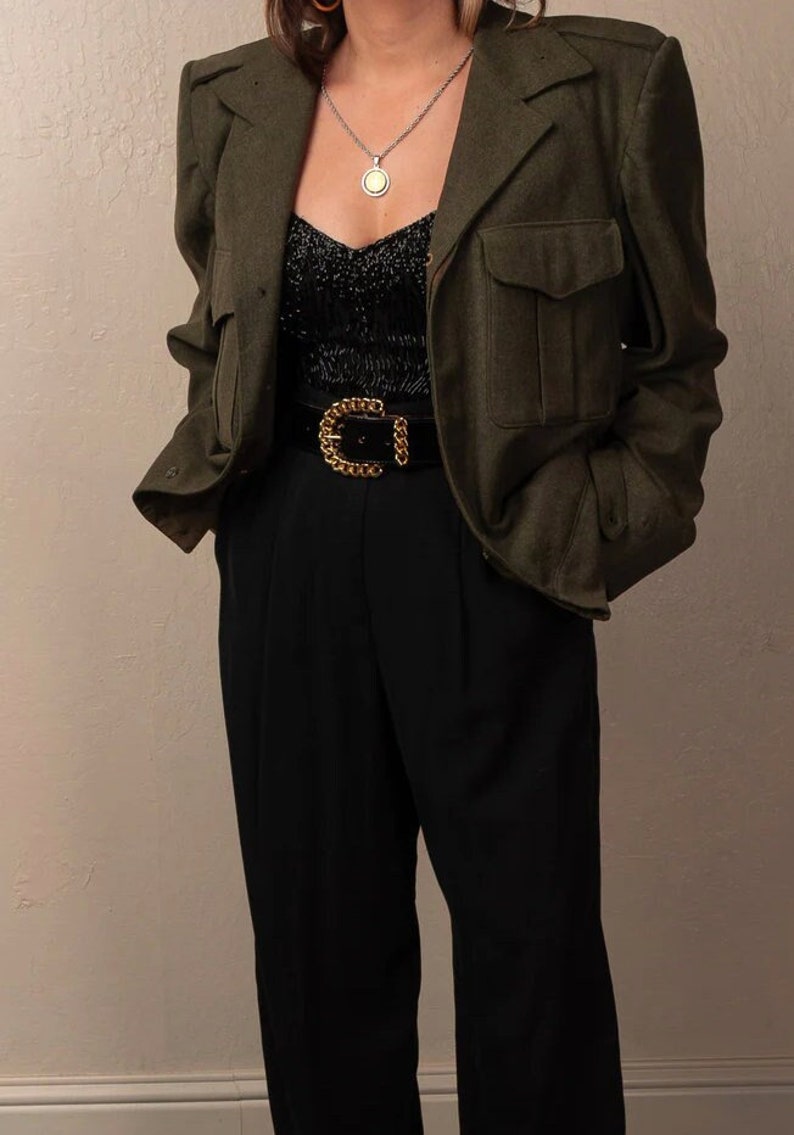 Vintage Green Army Military 60's Jacket Restyled Vintage Shop Latina Owned Business image 1