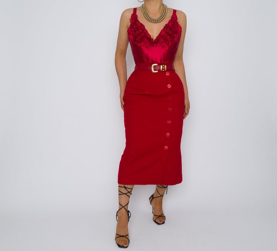 Vintage Red Ruffled Bustier + Low Back Lace Up Bus