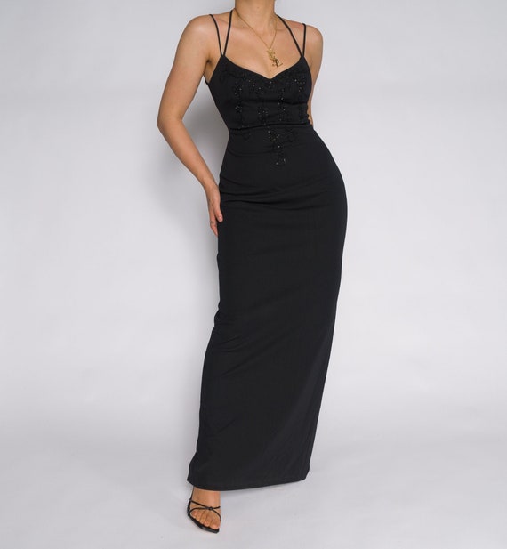 Beaded Vintage Black Slip Dress | Beaaded Slip Sli