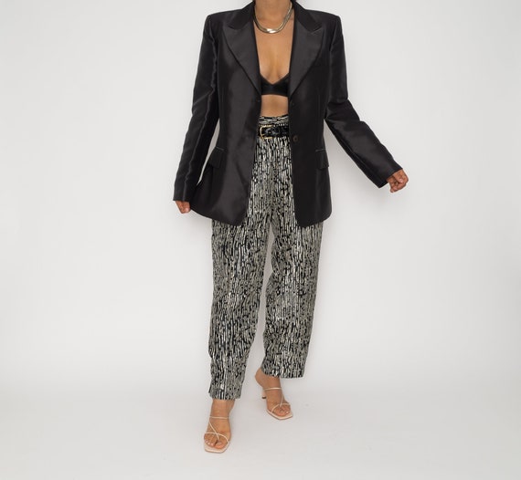 Vintage 90's Metallic Black Blazer | Black Boyfri… - image 6