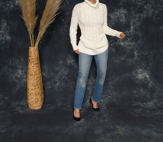 Vintage Striped White Cable Knit Sweater | Chunky