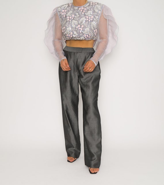 Sultry Sequin 70's Vintage Gray Sequin Cropped Top