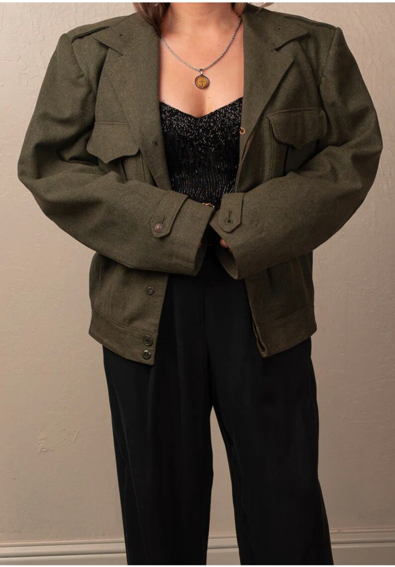 Vintage Green Army Military 60's Jacket Restyled Vintage Shop Latina Owned Business image 3