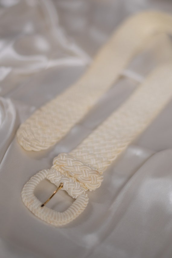 Vintage 90's White Raffia Belt | Vintage Clothing… - image 3