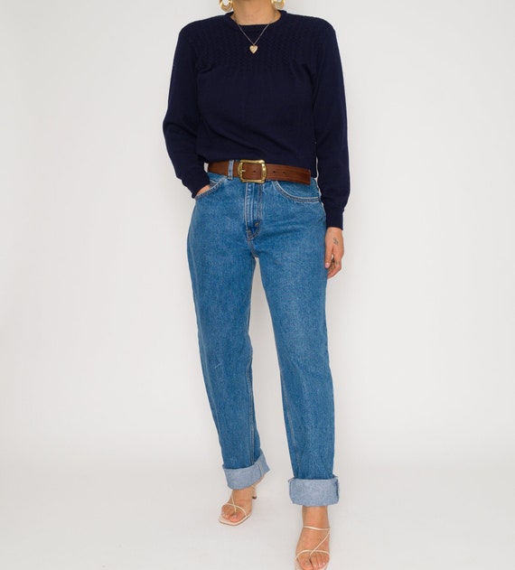 Vintage Navy Deep Blue Ribbed 1990's Sweater | Vin