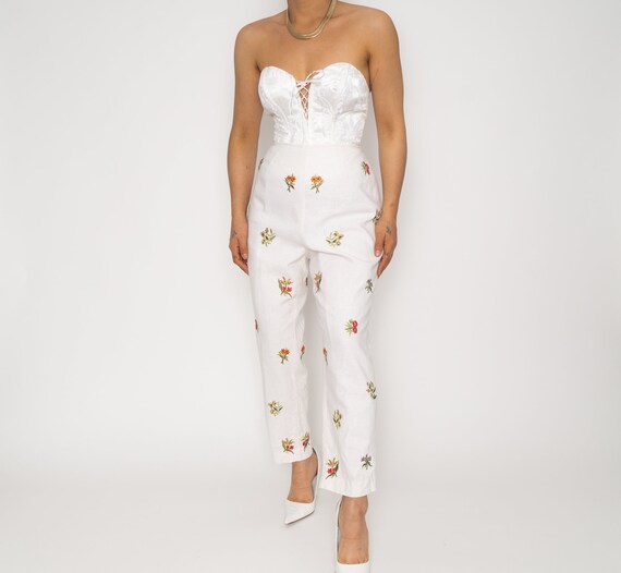 Gold High Waisted Floral Capri Trousers | Vintage