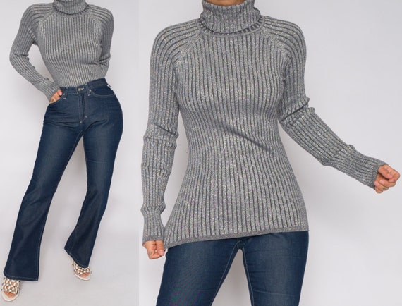 Metallic Charcoal Ribbed Turtleneck | Vintage Char