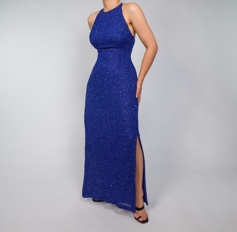 bright blue sequin dress