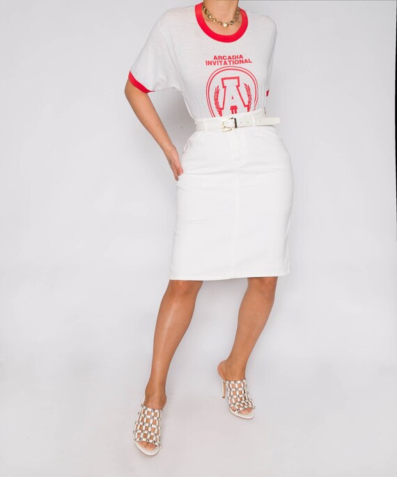100% Cottton White Denim Pencil Skirt | 28" High W