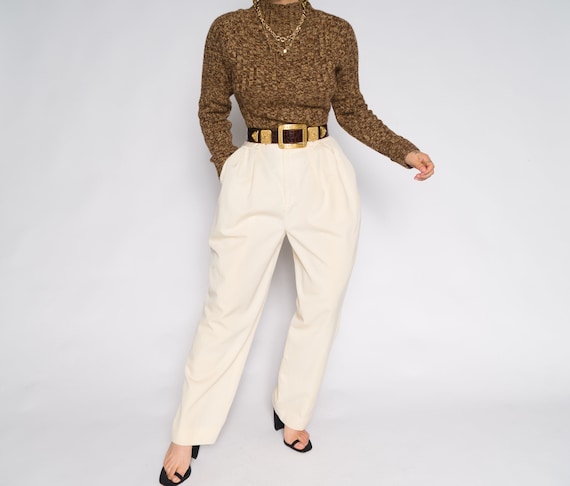 Vintage Brown Bronze Turtleneck | Striped Ribbed V