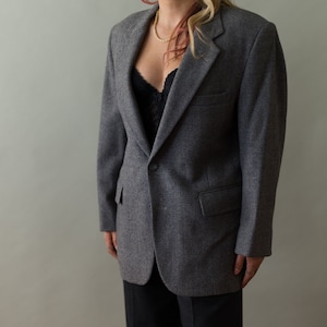 Vintage Gray Boyfriend Blazer | OPEN SIZE | Vintage Woven Gray Blazer