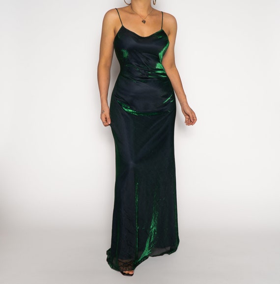 Dark Green Vintage Cami Slip Dress | Green Metalli