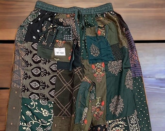 Patchwork Dark Green Harem Pant with Pockets Hippie Boho Rayon Harem Pant Summer Pant Festival Clothing Super Comfy Unisex Harem With Pocket