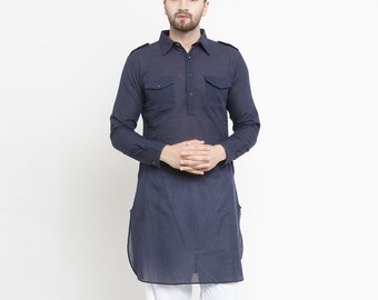 Indian Men's Kurta, Men Tunic Dress Shirt Wear Kurta, Traditional Poly Cotton Plain Fabric Loose Fitting Kurta, Indian Pathani Kurta Item
