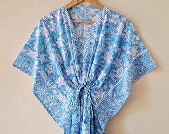 Floral Cotton Kaftan Dress: Indian Hand Block Print Maxi, Plus Size
