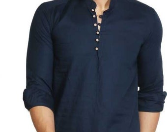 Details about / Men/'s Indian Shirt Kurta Solid Top Tunic 100/%Cotton Big /& Tall Half Sleeve Kurta