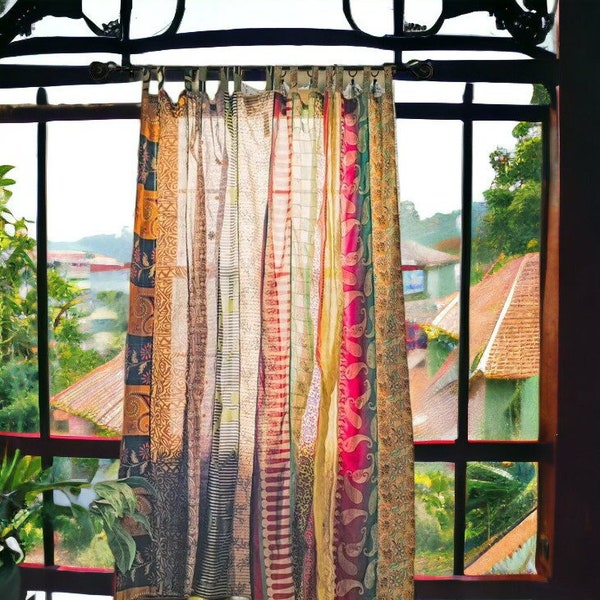 SERVICE EXPRESS de tissu Sari en vieille soie vintage indien, rideau fait à la main, décoration de porte fenêtre, rideau cycliste, rideau de porte de maison