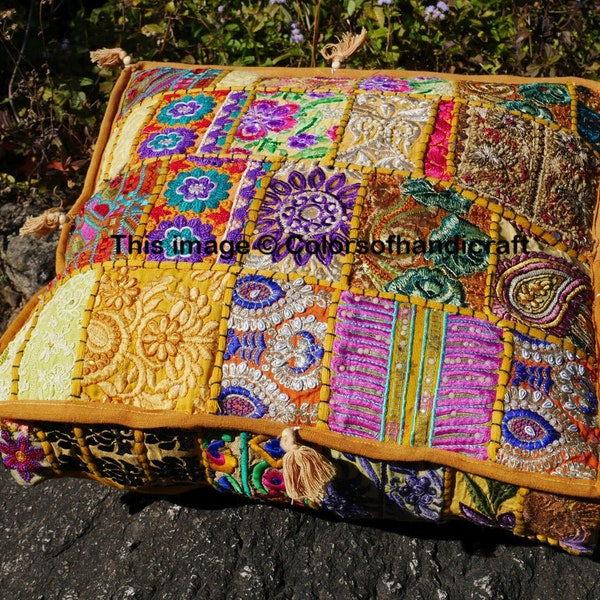 Indien fait à la main coton traditionnel grand Boho vintage patchwork marocain plancher pouf couverture jeter ethnique hippie ottoman repose-pieds couverture