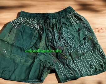 Unisex Green Color Board Shorts Hommes &Shorts pour femmes Beach Wear Rayon Patchwork Short Boho Shorts Night Wear Shorts Pyjama Shorts