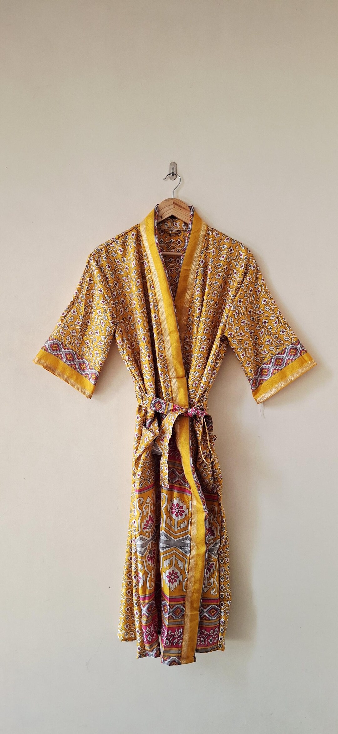 Sari Robe Floral Silk Sari Kimono Robe, Upcycled Indian Loungewear - Etsy
