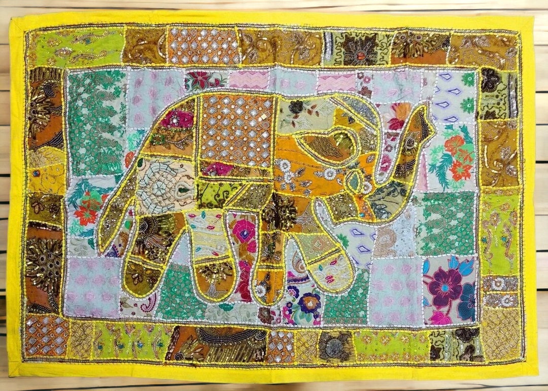 Heavy Embroidered Elephant Wall Hanging Designer Handmade Sari Etsy
