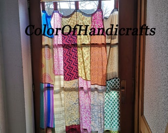 4 pièces indien vintage vieille soie sari tissu multicolore fait main rideau porte fenêtre décor patchwork rideau maison porte fenêtre rideau